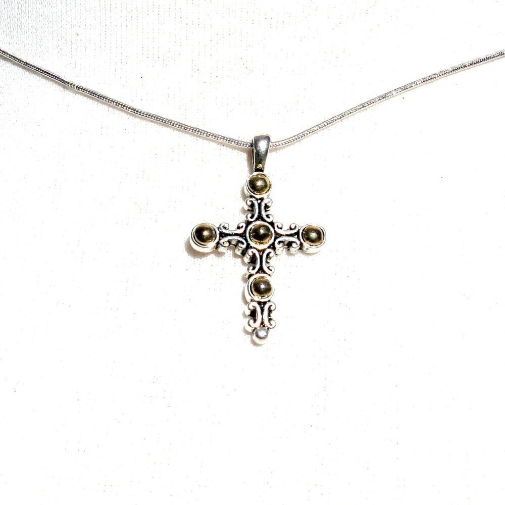 Two Tone Dot Design Cross Necklace - New w/Tags